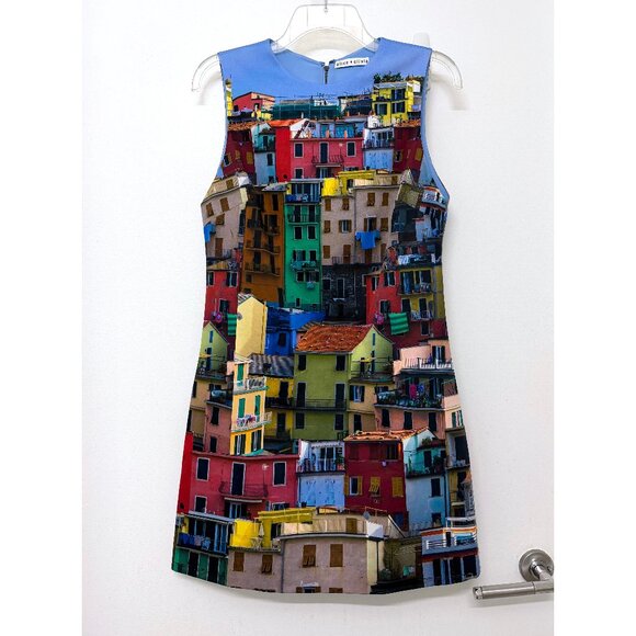 Alice + Olivia Clyde Shift Mini Dress Italian Landscape Rainbow Buildings 8 - Picture 2 of 15